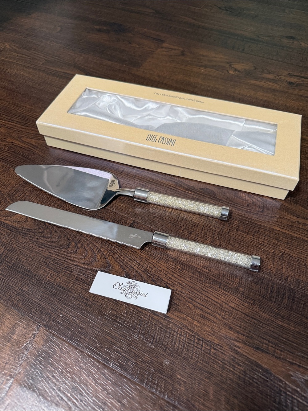 Oleg Cassini Crystal Diamond Cake Knife and Server Set | NWT